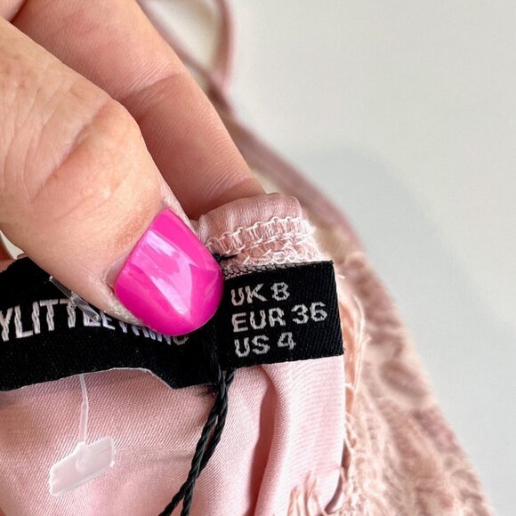 PRETTYLITTLETHING Asymmetric Hem Midi Dress 4 Pink Lace Detail Sleeveless NEW - Picture 10 of 14